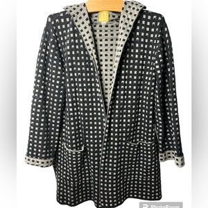 Damask Textured Square Open Face Cozy Sweater Cardigan Grey Black Midi